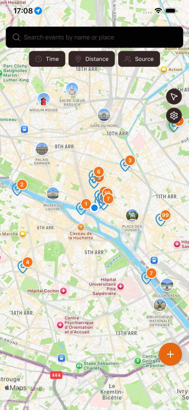 Interactive map showing LGBTQ+ events with custom markers