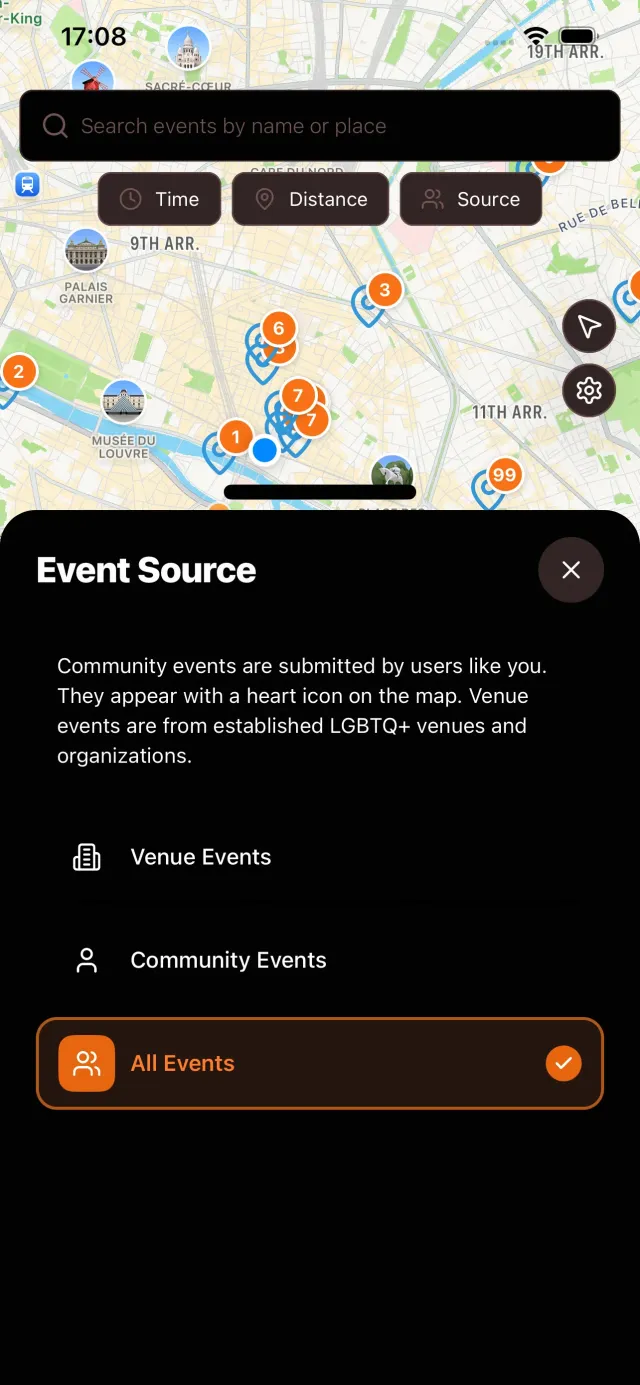 Filter events by source - community or venue